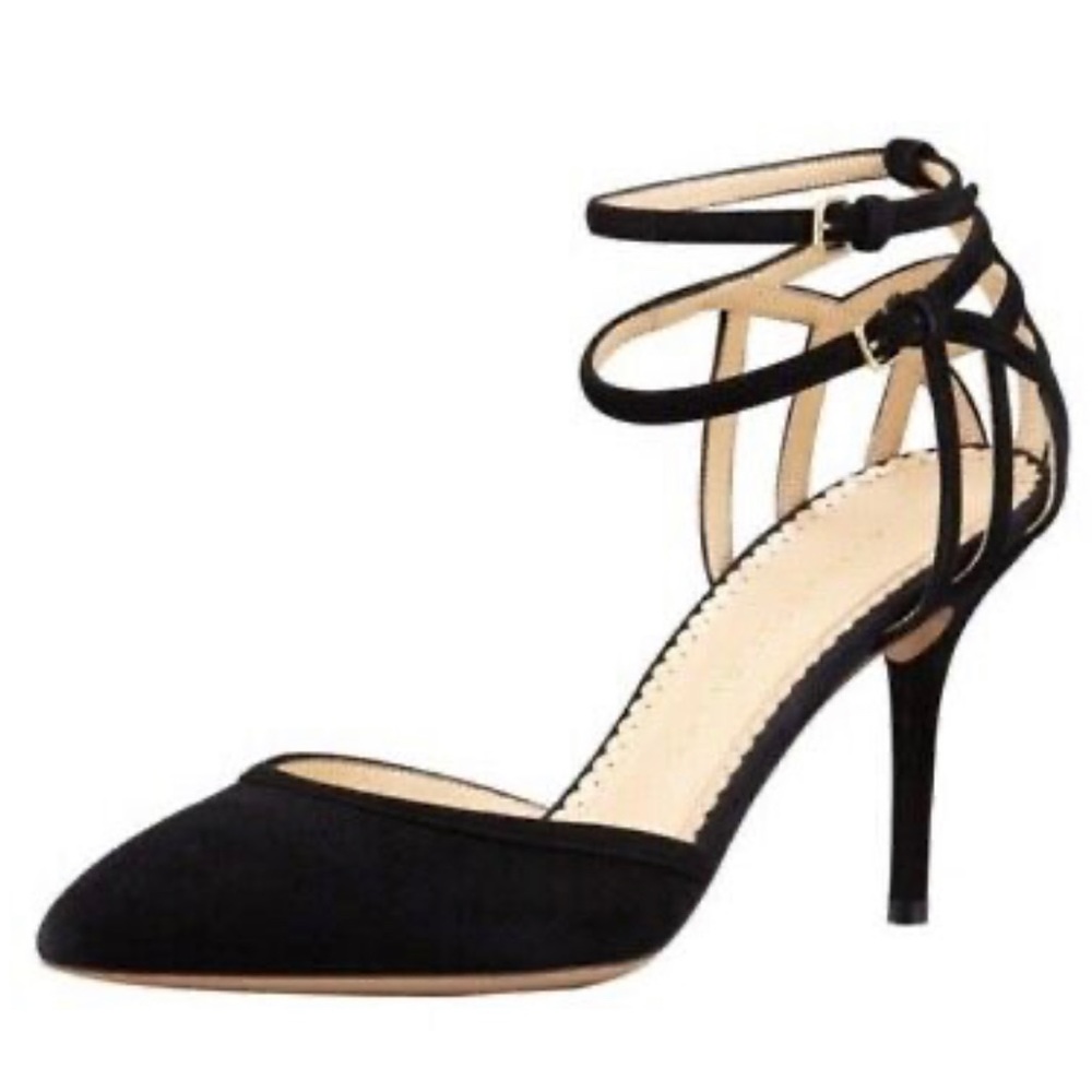 Charlotte Olympia Aranea spider d’orsay black suede pumps size 38